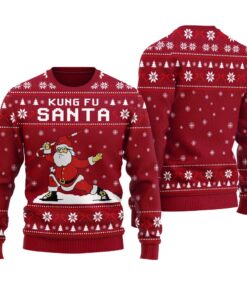 Kungfu Santa Ugly Christmas Sweater Cardinal Red