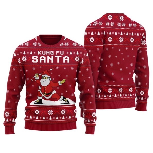 Kungfu Santa Ugly Christmas Sweater Cardinal Red
