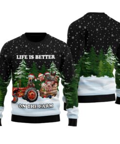 Life Is Better On The Farm Ugly Christmas Sweater Black