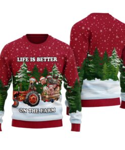 Life Is Better On The Farm Ugly Christmas Sweater Cardinal Red