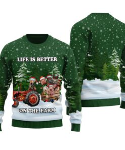 Life Is Better On The Farm Ugly Christmas Sweater Forest Green