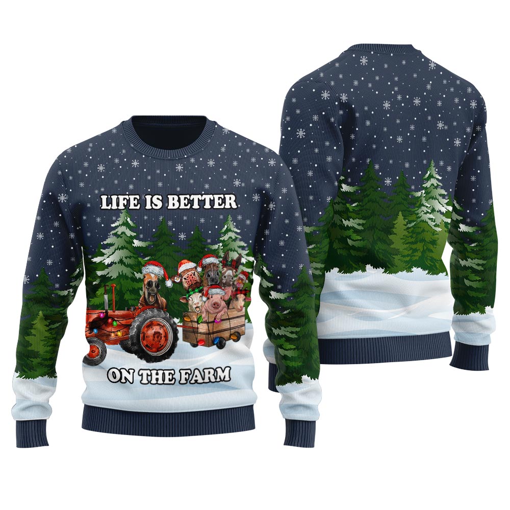 Life Is Better On The Farm Ugly Christmas Sweater Navy