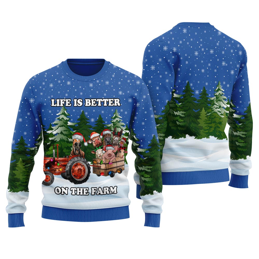 Life Is Better On The Farm Ugly Christmas Sweater Royal