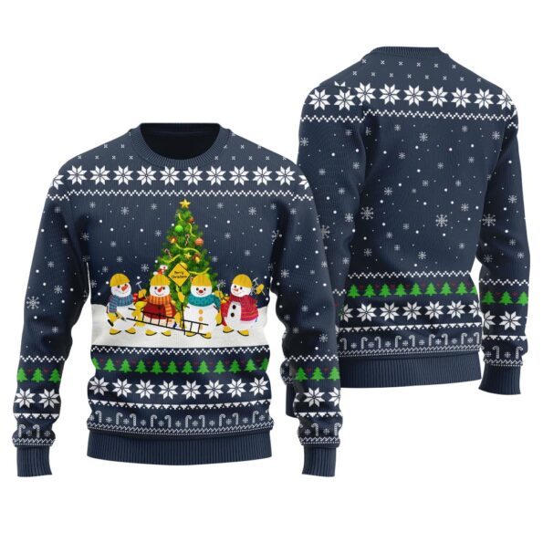 Merry Christmas Snowman Christmas Sweater Navy