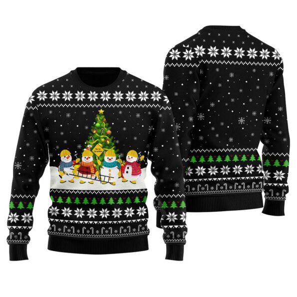 Merry Christmas Snowman Ugly Christmas Sweater Black