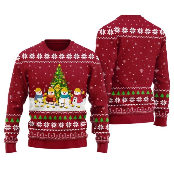Merry Christmas Snowman Ugly Sweater Cardinal Red