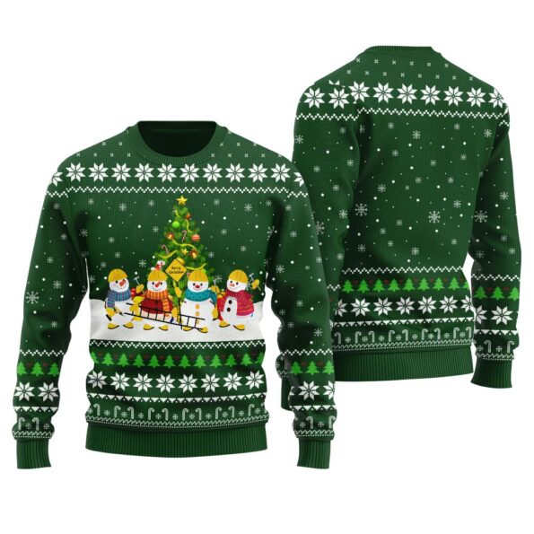 Merry Christmas Snowman Ugly Sweater Forest Green