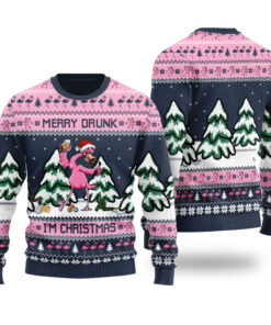 Merry Drunk Im Christmas Flamingo Christmas Sweater Navy