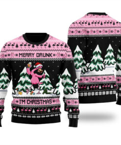 Merry Drunk Im Christmas Flamingo Ugly Sweater Black