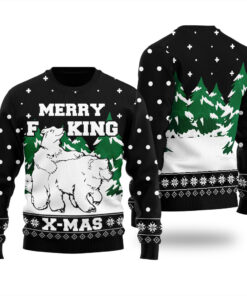 Merry BucKing Naughty Bear Ugly Christmas Sweater Black