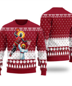 Michael Jordan Dunking Jesus Basketball Christmas Sweater Cardinal Red