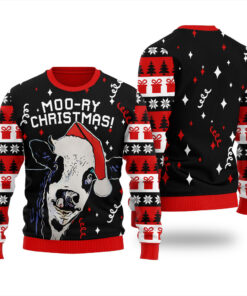 Moory Christmas Cow Christmas Sweater Black