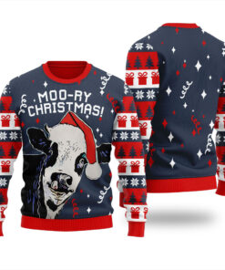 Moory Christmas Cow Ugly Christmas Sweater Navy