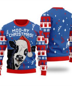 Moory Christmas Cow Ugly Sweater Royal