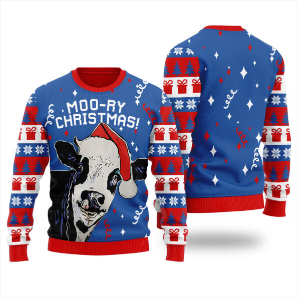 Moory Christmas Cow Ugly Sweater Royal
