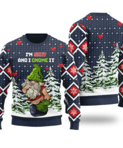 Naughty Gnome Ugly Christmas Sweater Navy