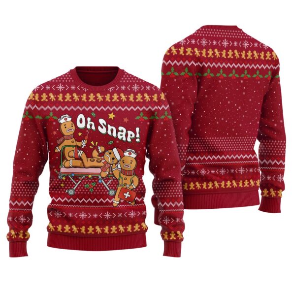Oh Snap Gingerbread Christmas Sweater Cardinal Red