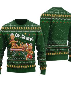 Oh Snap Gingerbread Cookies Ugly Sweater Forest Green
