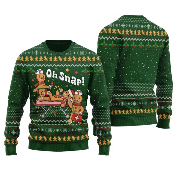 Oh Snap Gingerbread Cookies Ugly Sweater Forest Green
