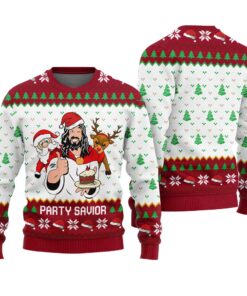 Party Savior Jesus Ugly Sweater Cardinal Red