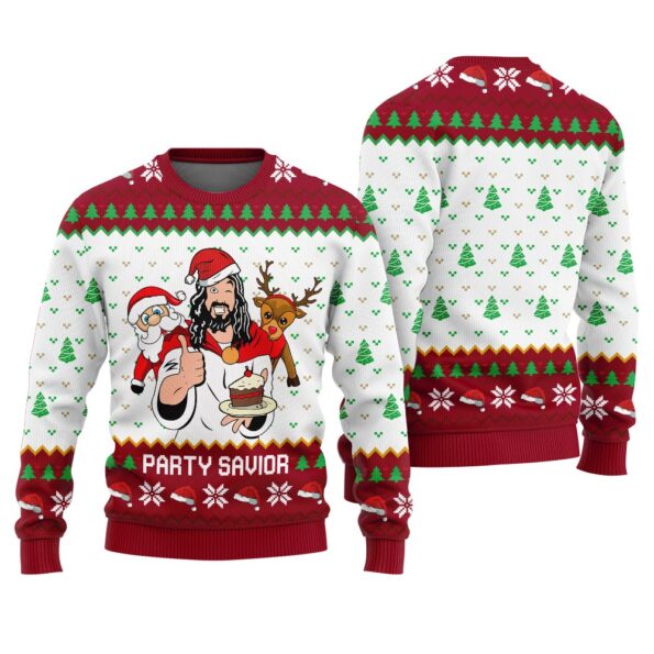 Party Savior Jesus Ugly Sweater Cardinal Red