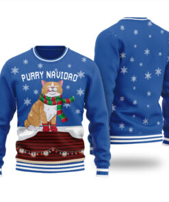 Purry Navidad Funny Cat Ugly Sweater Royal