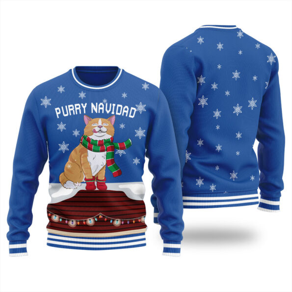 Purry Navidad Funny Cat Ugly Sweater Royal