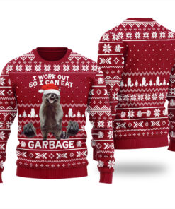 Raccoon Merry Liftmas Ugly Christmas Sweater Cardinal Red