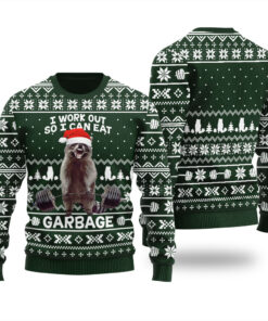 Raccoon Merry Liftmas Ugly Christmas Sweater Forest Green