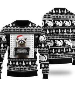 Raccoon Mug Shot Christmas Sweater Black