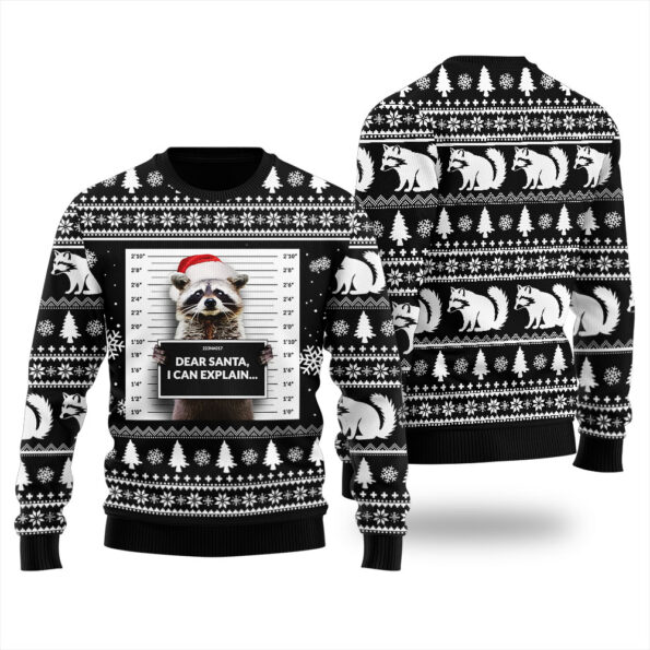 Raccoon Mug Shot Christmas Sweater Black