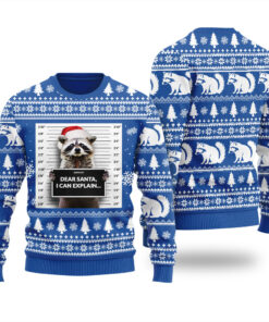 Raccoon Mug Shot Ugly Christmas Sweater Royal
