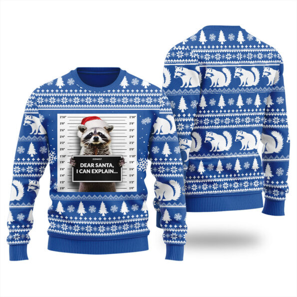Raccoon Mug Shot Ugly Christmas Sweater Royal