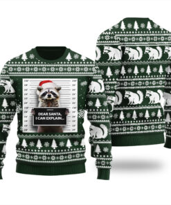 Raccoon Mug Shot Ugly Sweater Forest Green