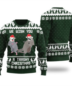 Raccoon Opossum Christmas Sweater Forest Green
