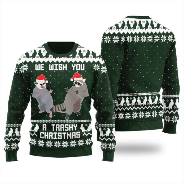 Raccoon Opossum Christmas Sweater Forest Green