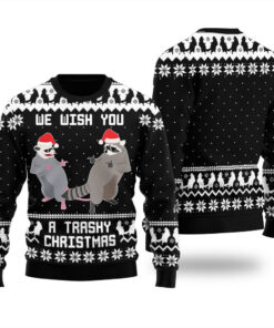 Raccoon Opossum Ugly Christmas Sweater Black