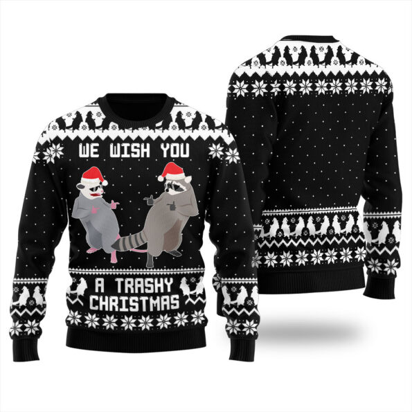 Raccoon Opossum Ugly Christmas Sweater Black