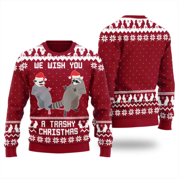 Raccoon Opossum Ugly Sweater Cardinal Red