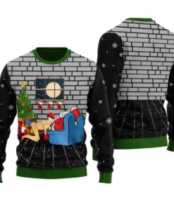 Santa Claus With Girl Ugly Christmas Sweater Black