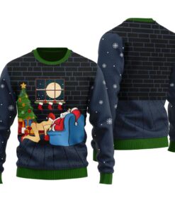 Santa Claus With Naughty Girl Christmas Sweater Navy
