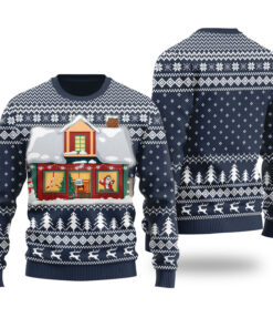 Santa Club Party Ugly Christmas Sweater Navy