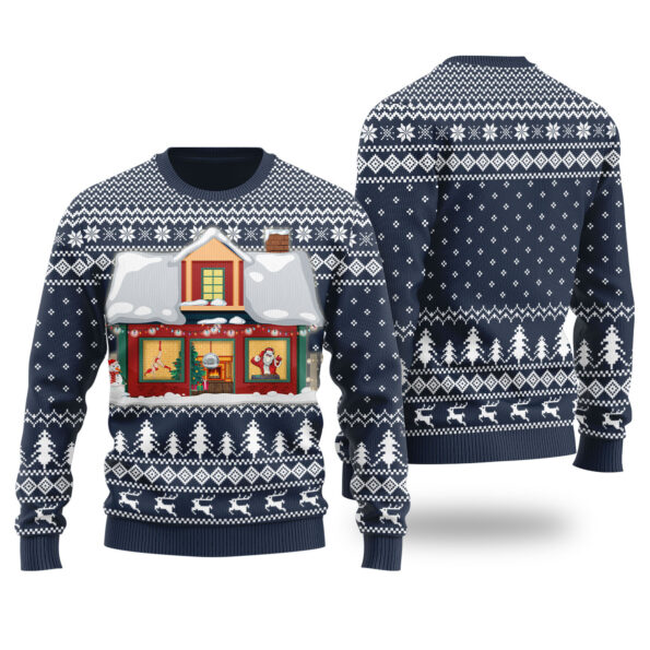 Santa Club Party Ugly Christmas Sweater Navy