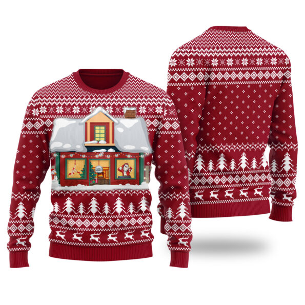 Santa Club Party Ugly Sweater Cardinal Red