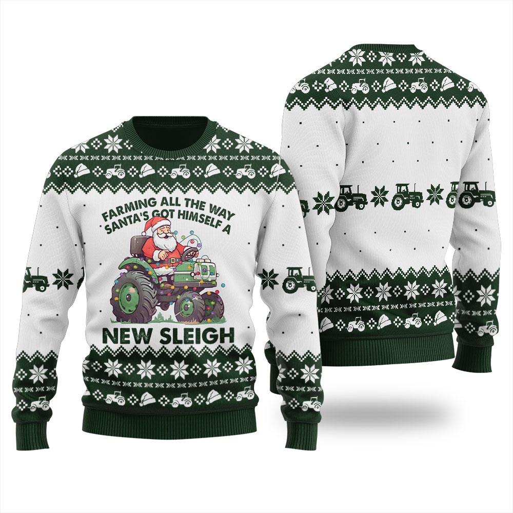 Santa Farm Truck Christmas Sleigh Christmas Sweater Forest Green 1 Santa Farm Truck Christmas Sleigh Christmas Sweater Forest Green
