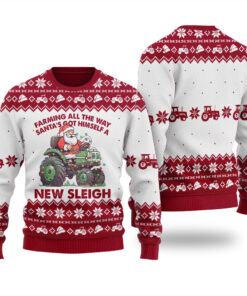 Santa Farm Truck Christmas Sleigh Ugly Sweater Cardinal Red