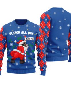 Santa Sleigh All Day Dirty Ugly Christmas Sweater Royal