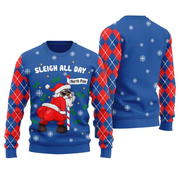 Santa Sleigh All Day Dirty Ugly Christmas Sweater Royal