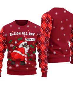 Santa Sleigh All Day Inappropriate Ugly Sweater Cardinal Red