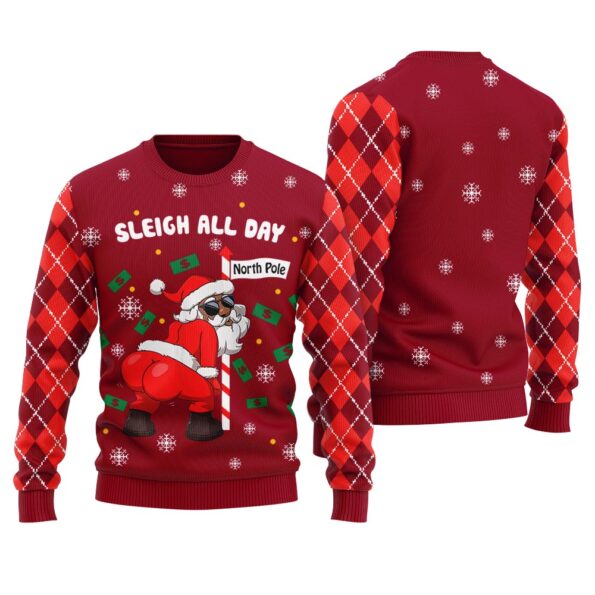 Santa Sleigh All Day Inappropriate Ugly Sweater Cardinal Red